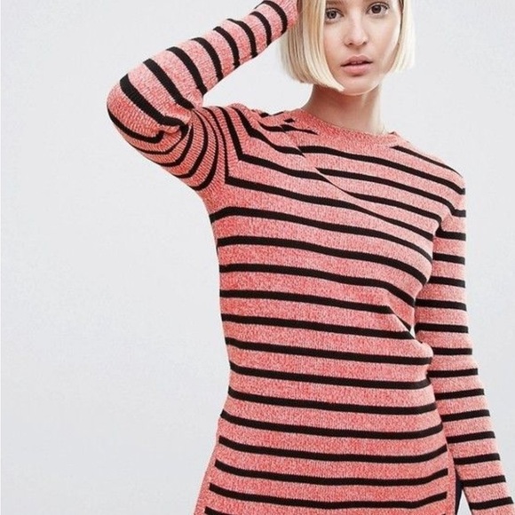 Ganni Striped Knit Sweater Pink & Black | Size XS - Picture 1 of 11